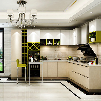 宇曼整體櫥柜定做廚房廚柜組合現代簡約雙飾面門板石英石臺面訂制