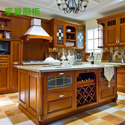 宇曼整体橱柜定制厨柜组合定做厨柜订做实木中式连岛型石英石台面